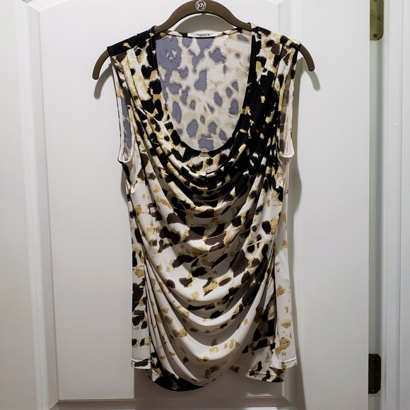 T Tahari Tops - *SOLD*  Tahari White Animal Print Draped Cowl Top